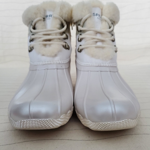 Sperry Youth Girls Alpine Saltwater Pearlized Ivory Duck Boots STK166415 Sz 6M - Picture 4 of 12